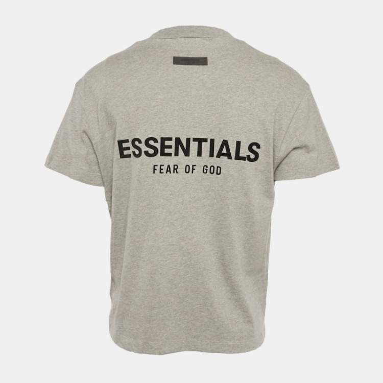 Pre Owned Fear of God Essentials Dark Grey Cotton Knit Crewneck T-Shirt XS