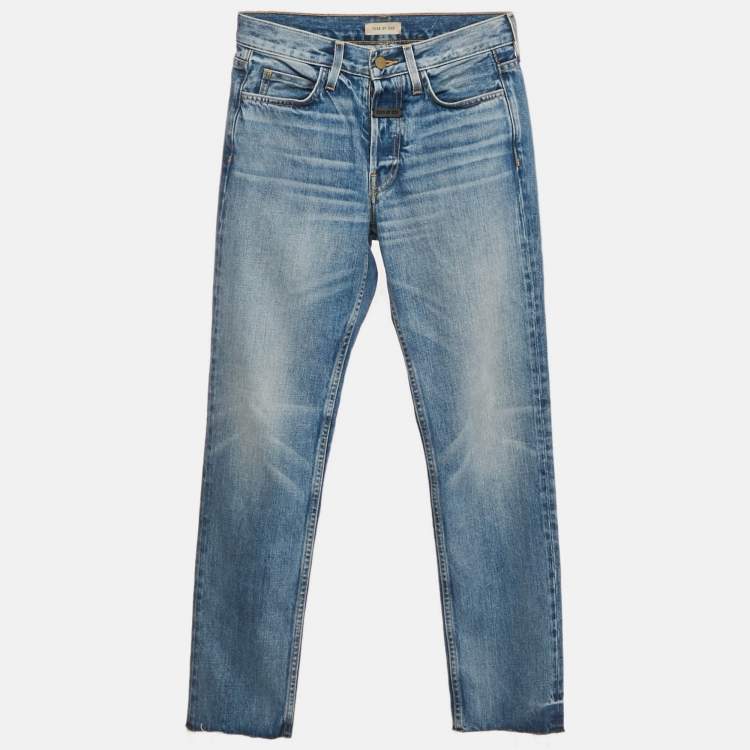 Pre Owned Fear of God Blue Denim Frayed Leg Jeans M