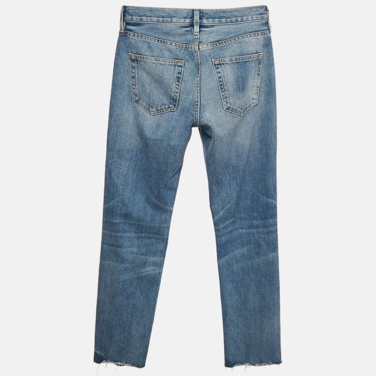 Pre Owned Fear of God Blue Denim Frayed Leg Jeans M