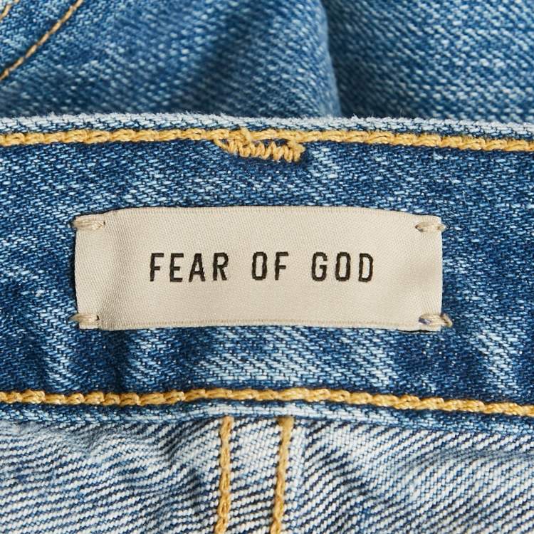 Pre Owned Fear of God Blue Denim Frayed Leg Jeans M
