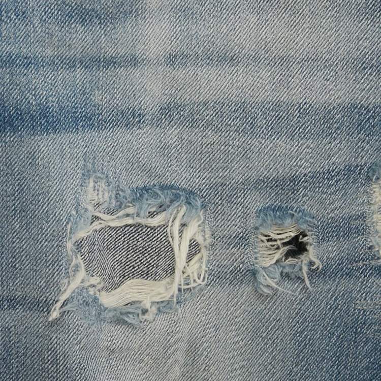 Pre Owned بنطلون جينز فير أوف غود مجموعة سابعة ممزق أزرق خصر 28 مقاس صغير جداً