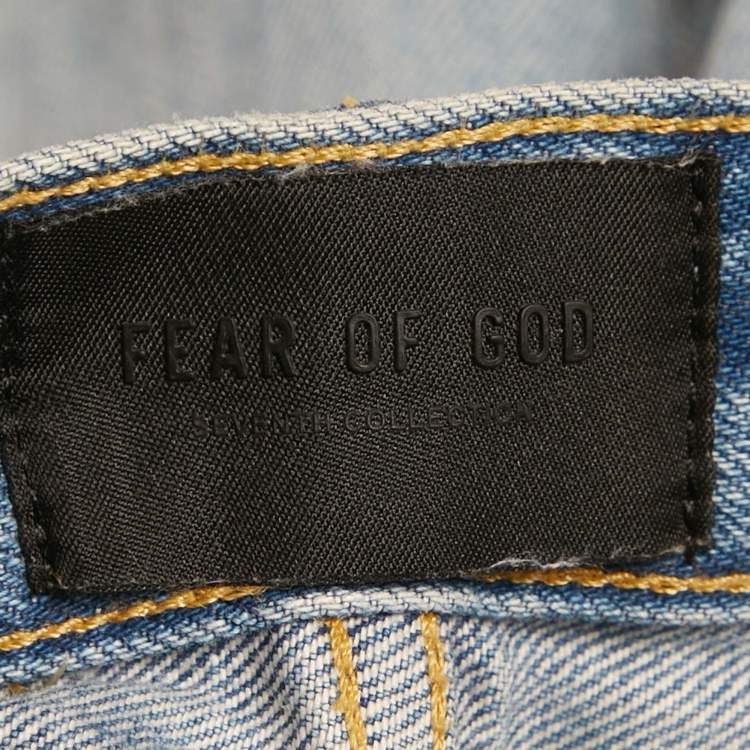 Pre Owned بنطلون جينز فير أوف غود مجموعة سابعة ممزق أزرق خصر 28 مقاس صغير جداً