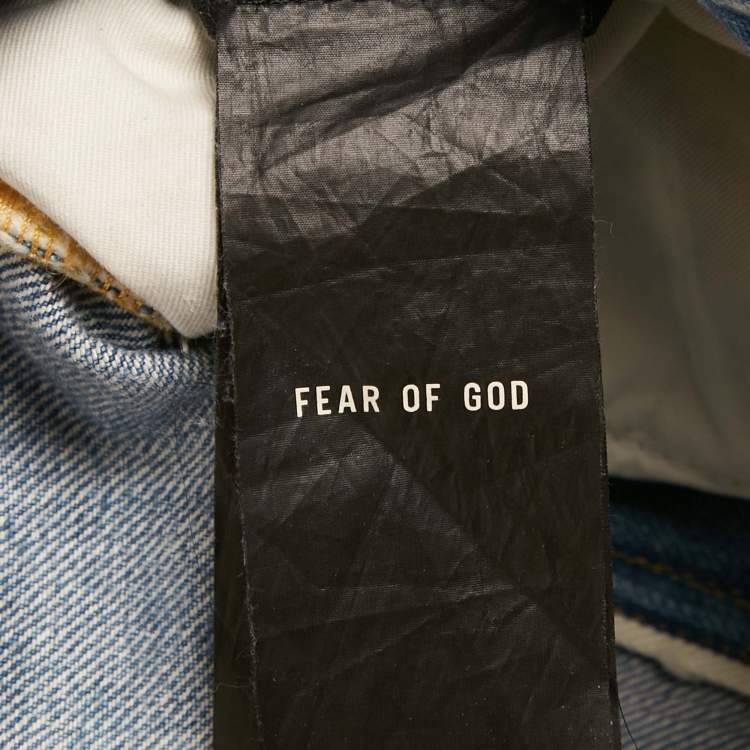 Pre Owned بنطلون جينز فير أوف غود مجموعة سابعة ممزق أزرق خصر 28 مقاس صغير جداً