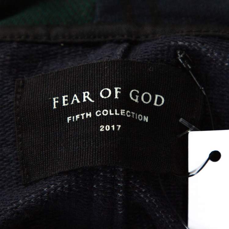 Pre Owned Fear Of God Fifth Collection Green Plaid Print Cotton Hoodie M