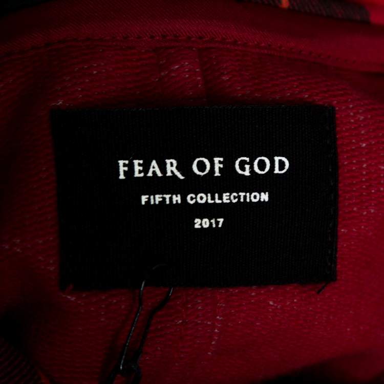 Pre Owned Fear of God Fifth Collection Red Plaid Cotton Hoodie M