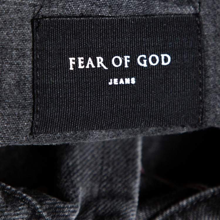 Pre Owned Fear Of God Black Acid Washed Denim Trucker Jacket M