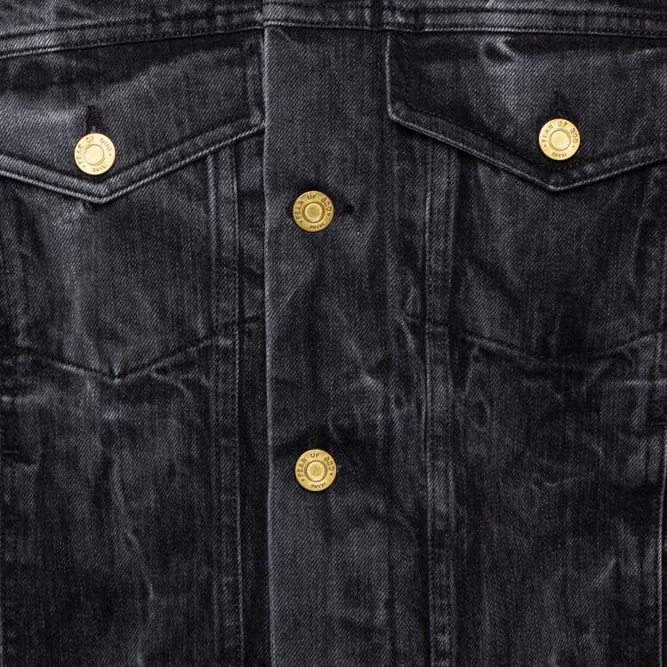 Pre Owned Fear Of God Black Acid Washed Denim Trucker Jacket M