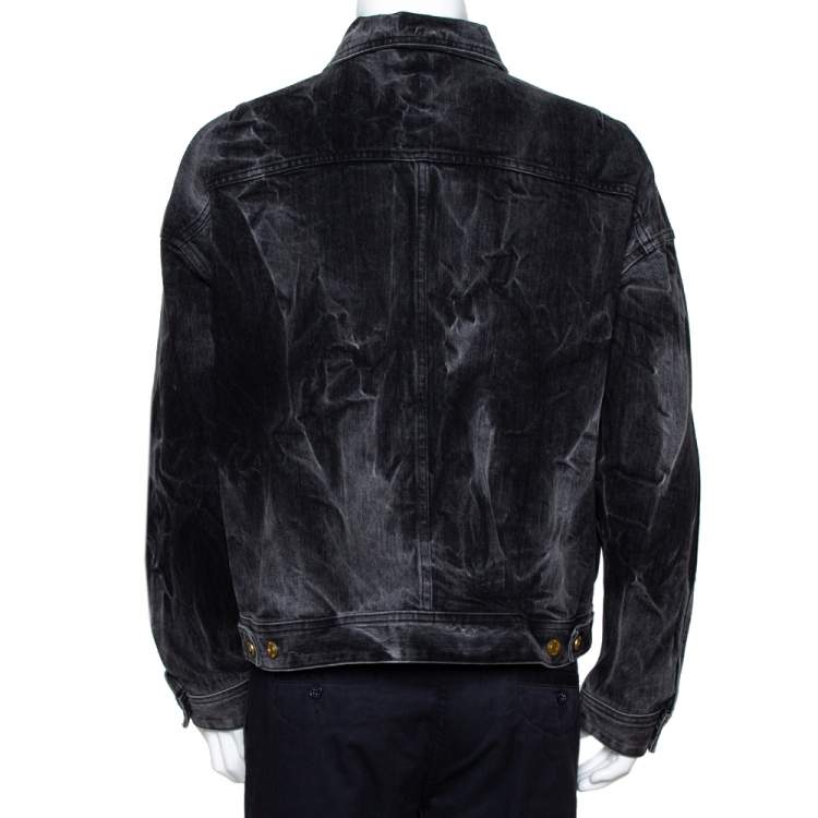 Pre Owned Fear Of God Black Acid Washed Denim Trucker Jacket M