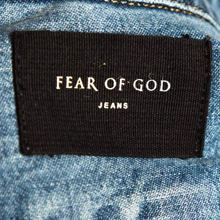 Pre Owned Fear Of God Indigo Light Wash Denim Long Sleeve Shirt S