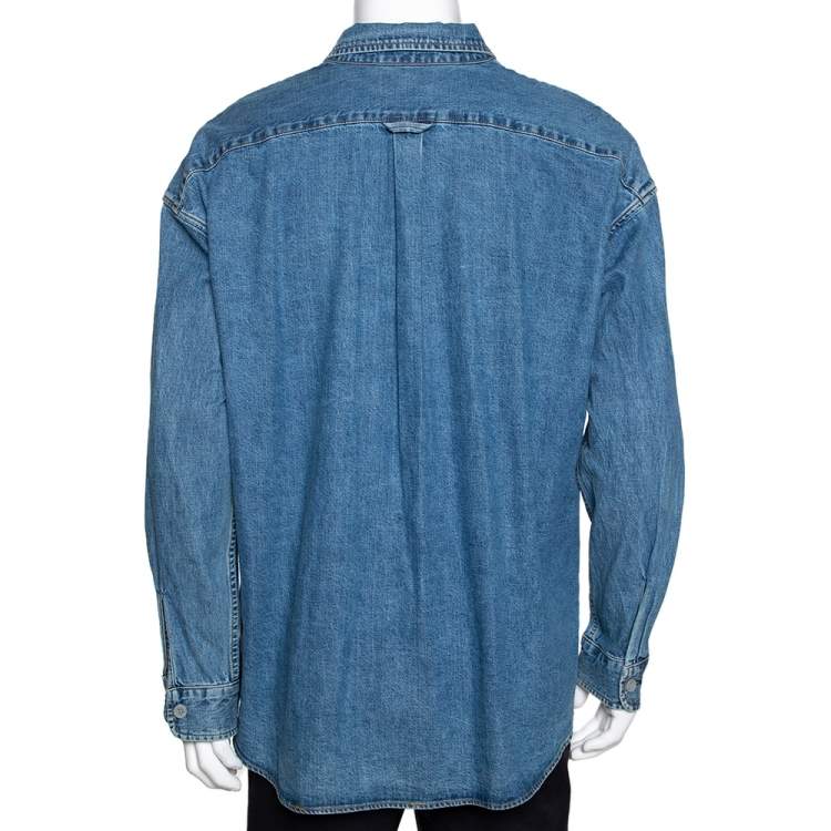 Pre Owned Fear Of God Indigo Light Wash Denim Long Sleeve Shirt S