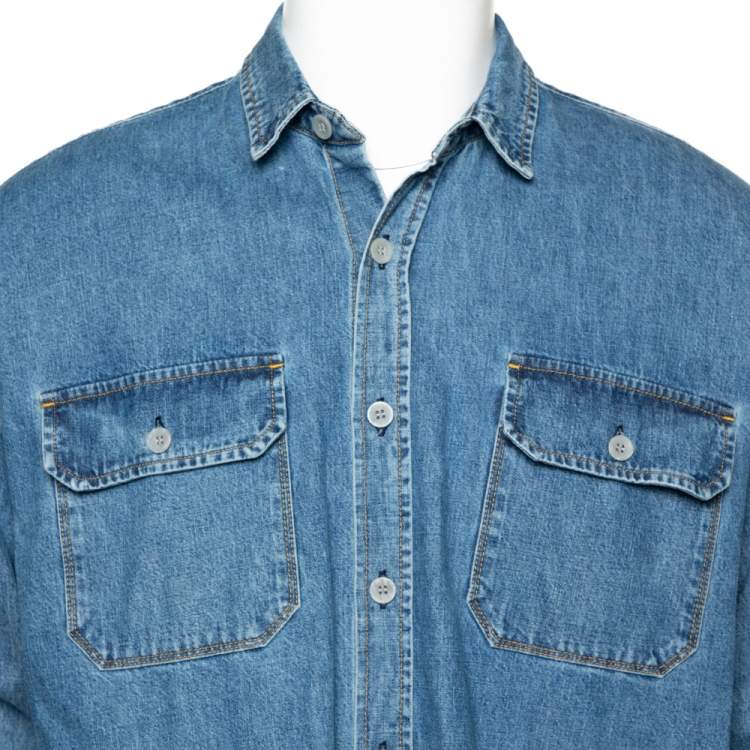 Pre Owned Fear Of God Indigo Light Wash Denim Long Sleeve Shirt S