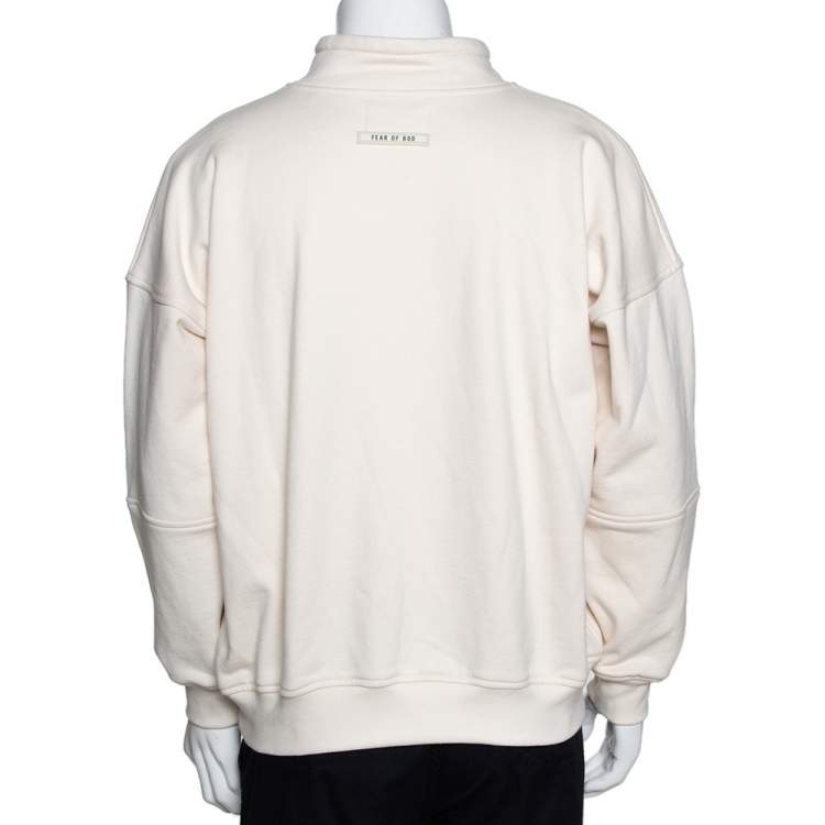 Pre Owned Fear Of God Sixth Collection Cream Cotton Appliqued Mock Neck Sweatshirt S
