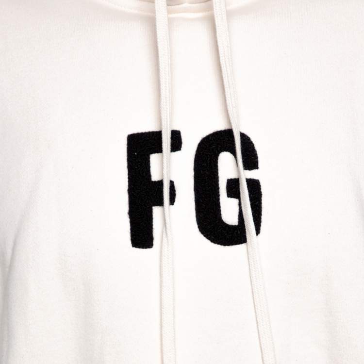 Pre Owned Fear Of God Sixth Collection Cream Cotton Appliqued Mock Neck Sweatshirt S