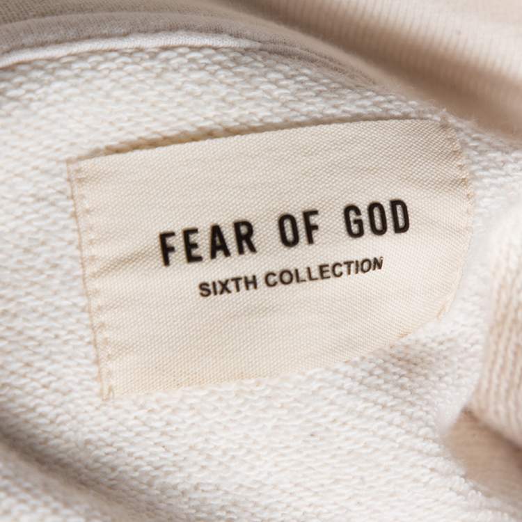 Pre Owned Fear Of God Sixth Collection Cream Cotton Appliqued Mock Neck Sweatshirt S