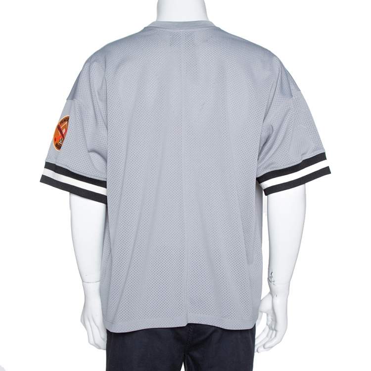 Pre Owned Fear of God Grey Mesh Baseball Jersey Oversized T-Shirt S