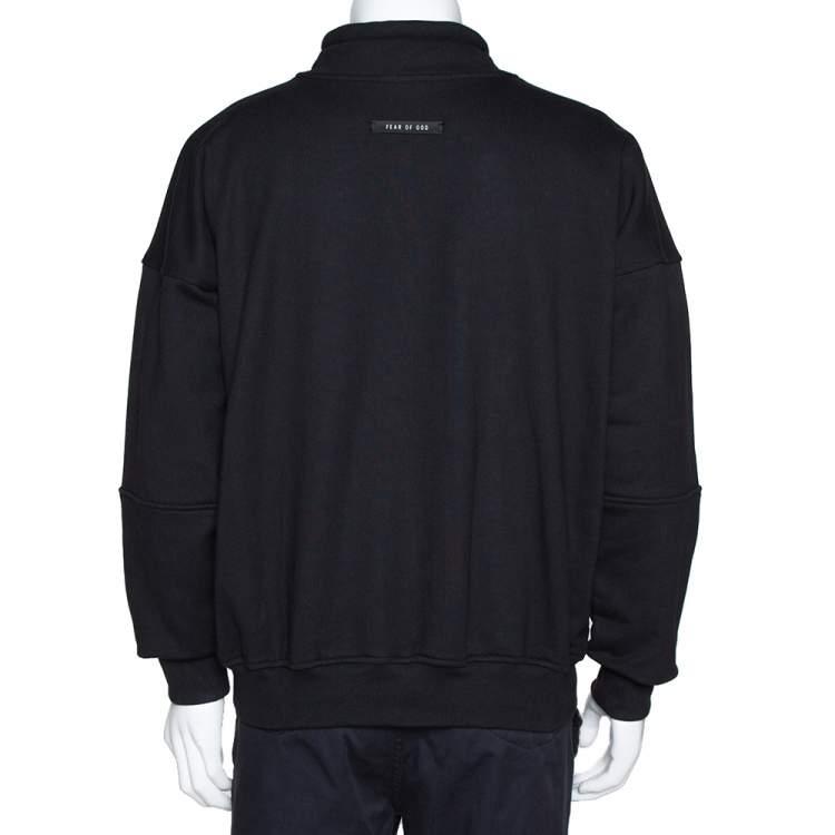 Pre Owned Fear of God Sixth Collection Black Logo Appliqued Mock Neck Sweatshirt S 