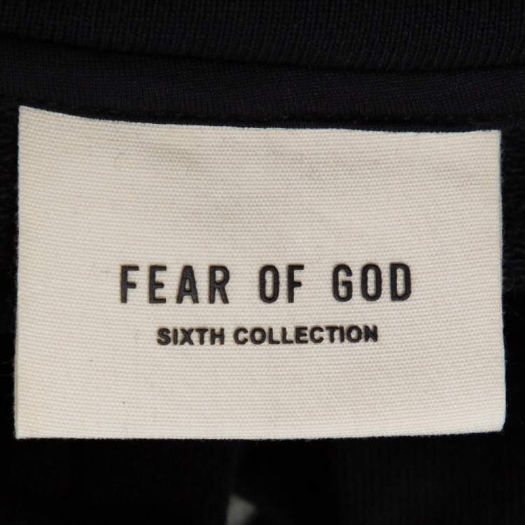 Pre Owned Fear of God Sixth Collection Black Logo Appliqued Mock Neck Sweatshirt S 