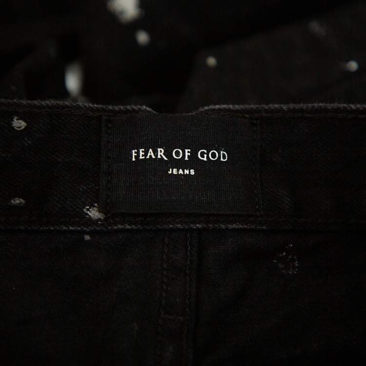 Pre Owned Fear of God Black Denim Zip Detail Painters Selvedge Jeans S