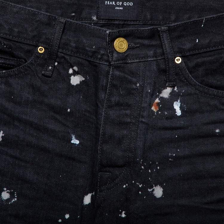 Pre Owned Fear of God Black Denim Zip Detail Painters Selvedge Jeans S