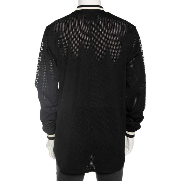 Pre Owned Fear of God Black Synthetic Logo Print Long Sleeved Mesh-Jersey T-Shirt S