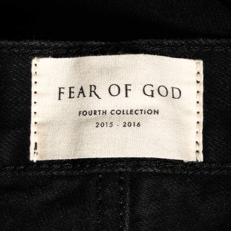 Pre Owned Fear of God Fourth Collection Black Distressed Zipped Hem Jeans M