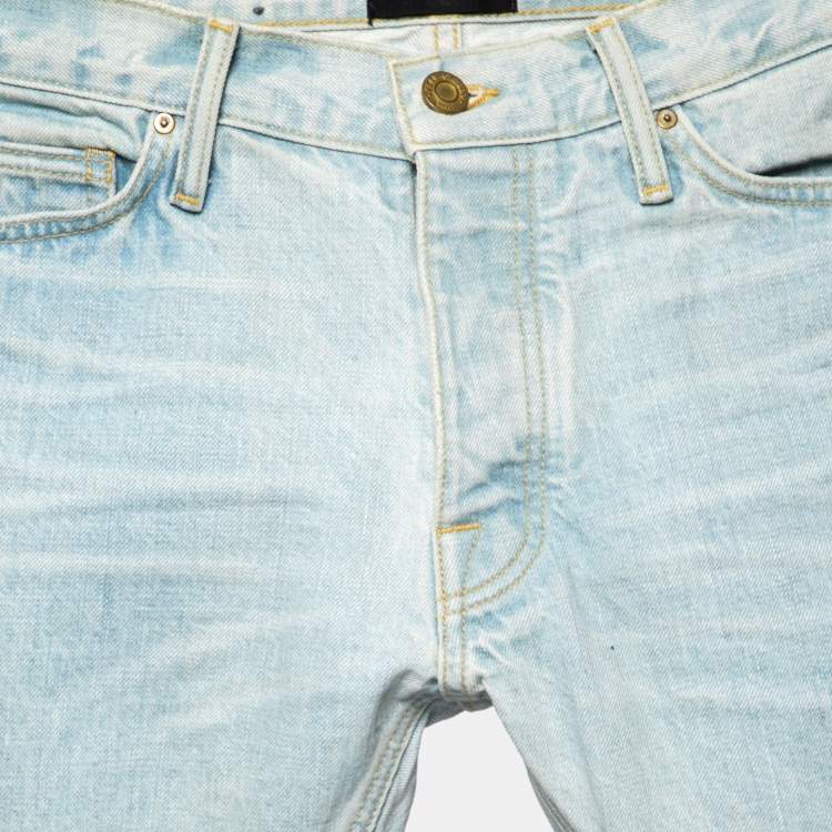 Pre Owned Fear of God Blue Distressed Denim Zipped Hem Slim Fit Jeans M