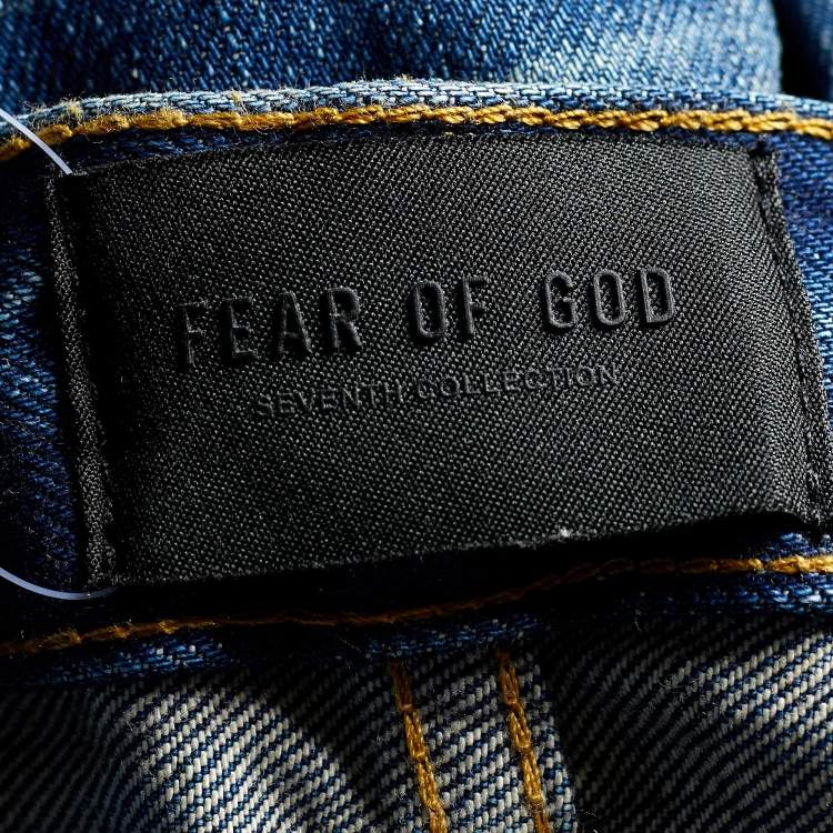 Pre Owned Fear of God Blue Denim Distressed Straight Fit Jeans M