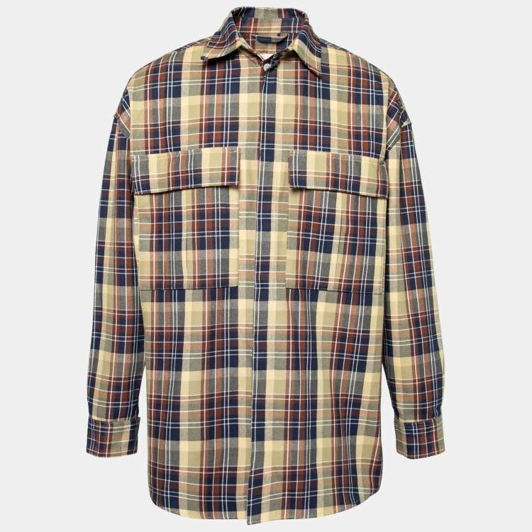 Pre Owned Fear of God Yellow Multicolor Plaid Pattern Long-Sleeve Shirt L