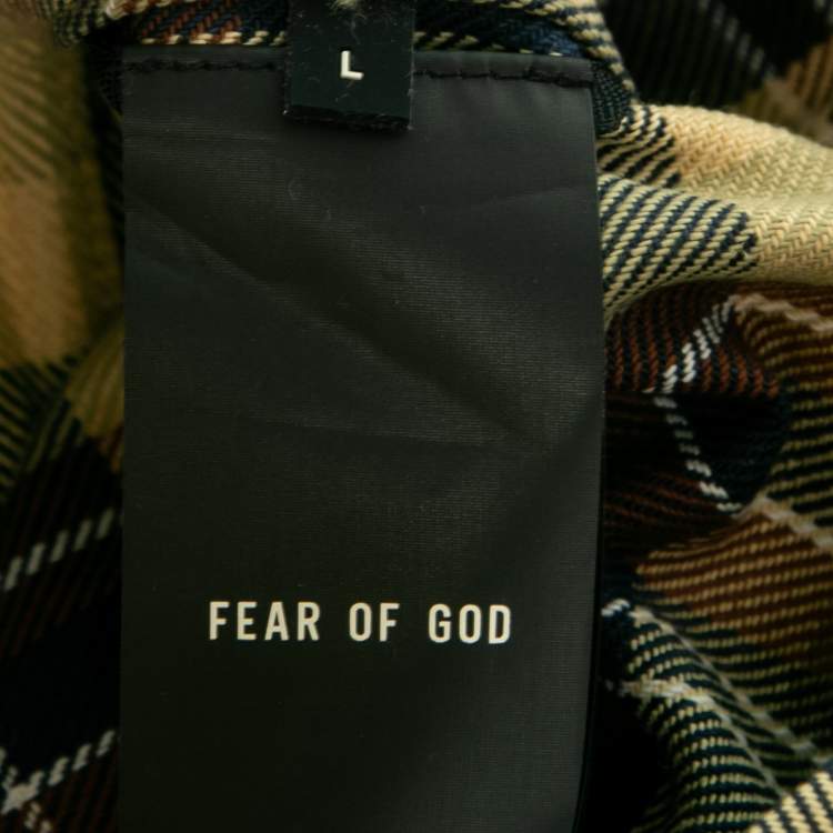 Pre Owned Fear of God Yellow Multicolor Plaid Pattern Long-Sleeve Shirt L