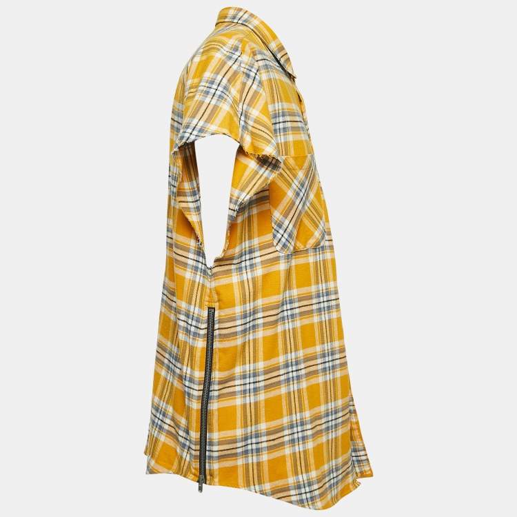 Pre Owned Fear of God Yellow Tartan Wool Button Front Cutoff Shirt XXL
