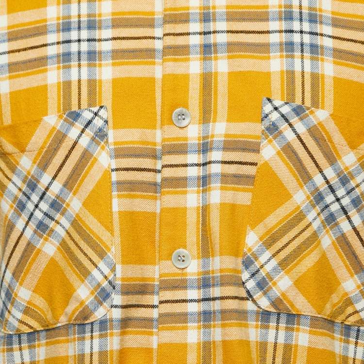 Pre Owned Fear of God Yellow Tartan Wool Button Front Cutoff Shirt XXL