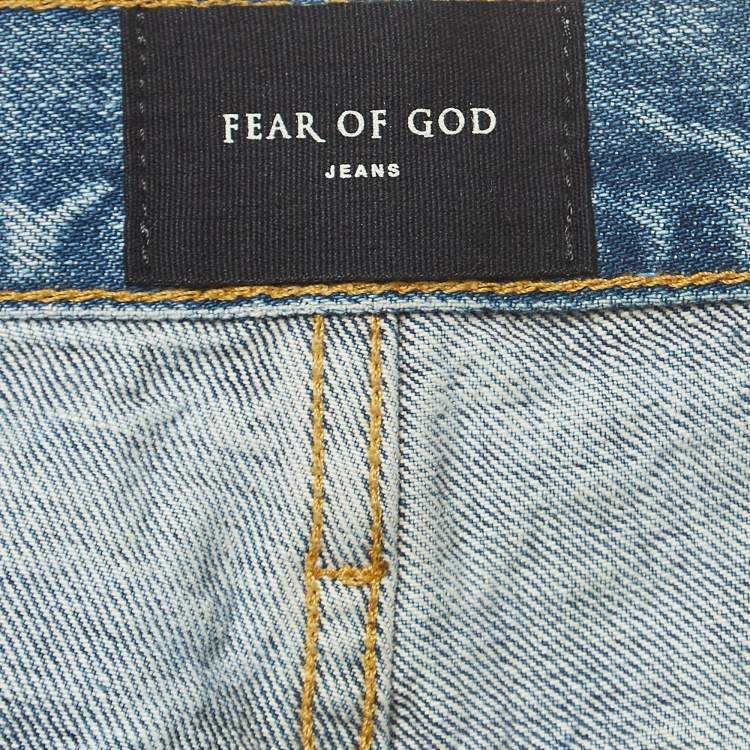 Pre Owned Fear of God Blue Paint Splatter Denim Jeans M Waist 32''