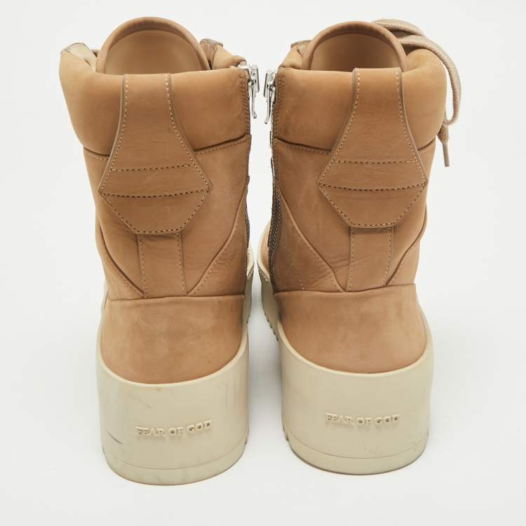 Pre Owned Fear Of God Brown Nubuck Leather Military High Top Sneakers Size 42