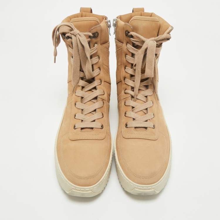 Pre Owned Fear Of God Brown Nubuck Leather Military High Top Sneakers Size 42