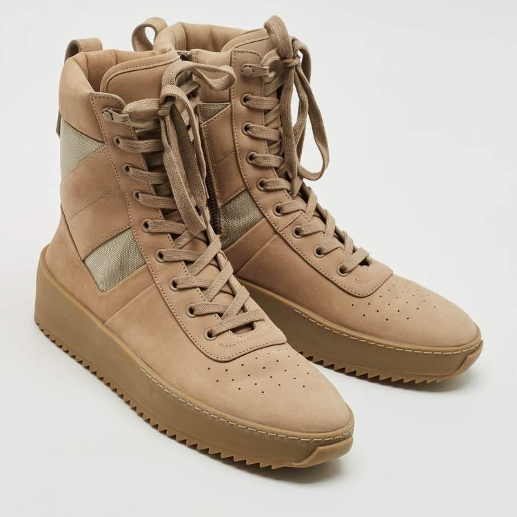 Pre Owned Fear of God Beige Nubuck Leather and Canvas Military Sneakers Size 41