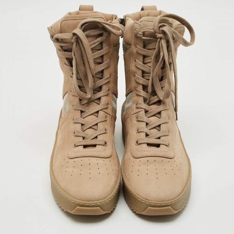 Pre Owned Fear of God Beige Nubuck Leather and Canvas Military Sneakers Size 41