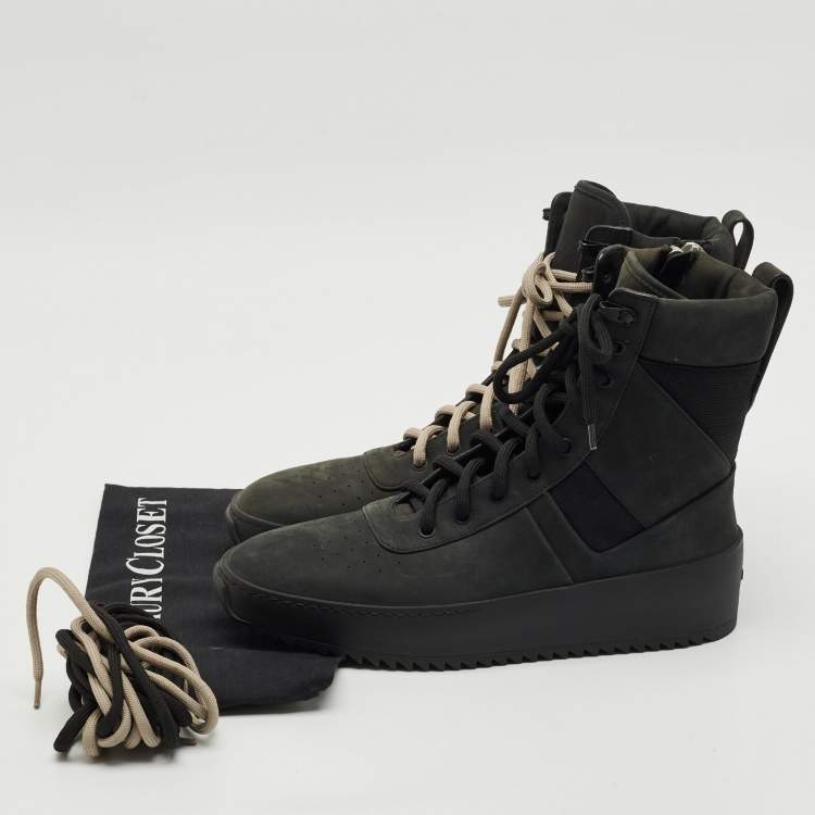 Pre Owned Fear of God Black Nubuck Leather and Canvas Military Sneakers Size 41