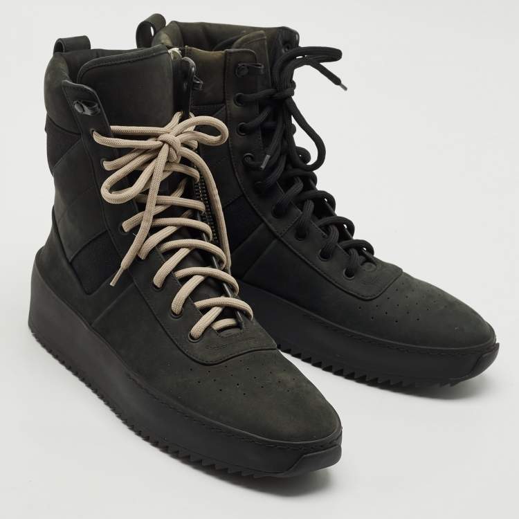Pre Owned Fear of God Black Nubuck Leather and Canvas Military Sneakers Size 41