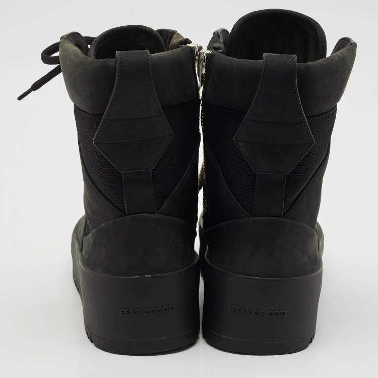 Pre Owned Fear of God Black Nubuck Leather and Canvas Military Sneakers Size 41