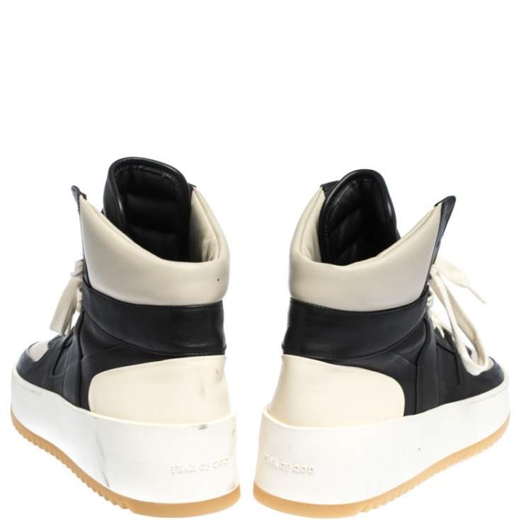 Pre Owned Fear Of God White/Black Leather Basketball High Top Sneakers Size 41