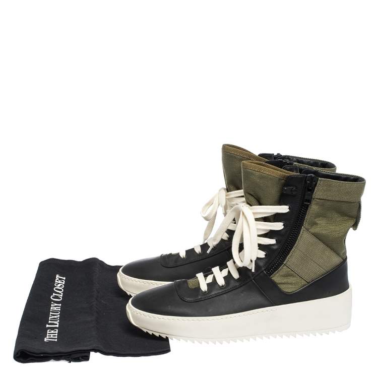 Pre Owned Fear Of God Green/Black Leather and Canvas Jungle High Top Sneakers Size 41