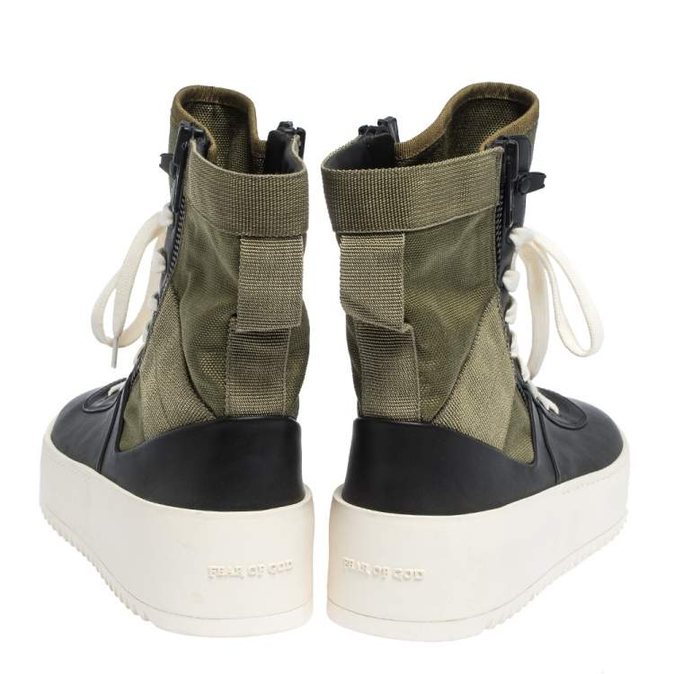 Pre Owned Fear Of God Green/Black Leather and Canvas Jungle High Top Sneakers Size 41