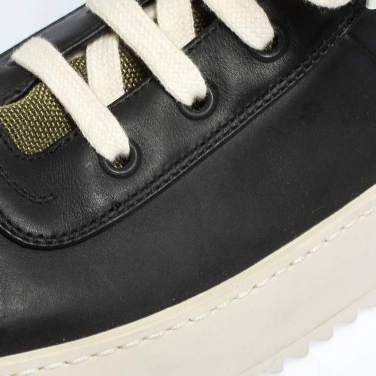 Pre Owned Fear Of God Green/Black Leather and Canvas Jungle High Top Sneakers Size 41