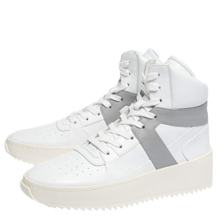 Pre Owned Fear Of God White/Grey Leather Basketball High Top Sneakers Size 41