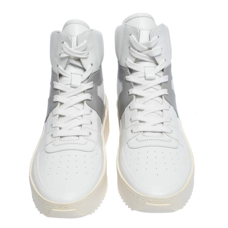 Pre Owned Fear Of God White/Grey Leather Basketball High Top Sneakers Size 41