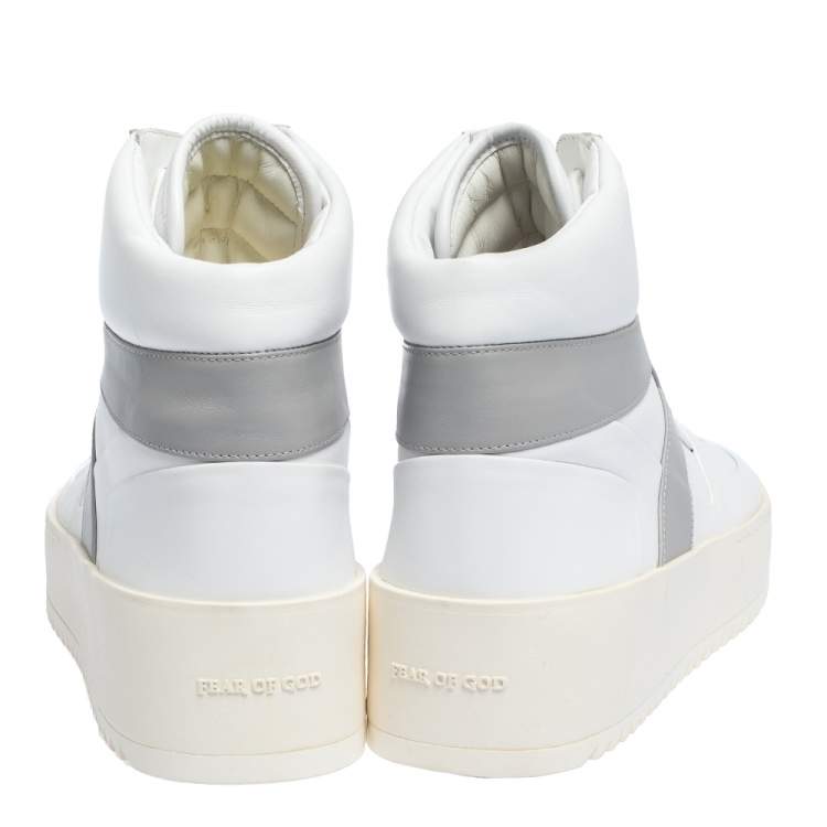 Pre Owned Fear Of God White/Grey Leather Basketball High Top Sneakers Size 41