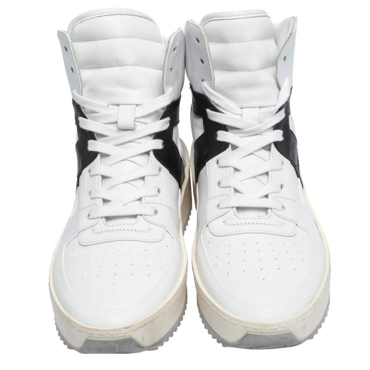 Pre Owned Fear Of God White/Black Leather Basketball High Top Sneakers Size 41