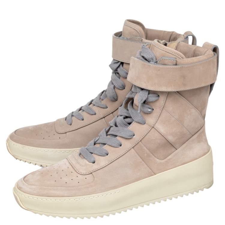 Pre Owned Fear Of God Beige/Grey Suede Military High Top Sneakers Size 40