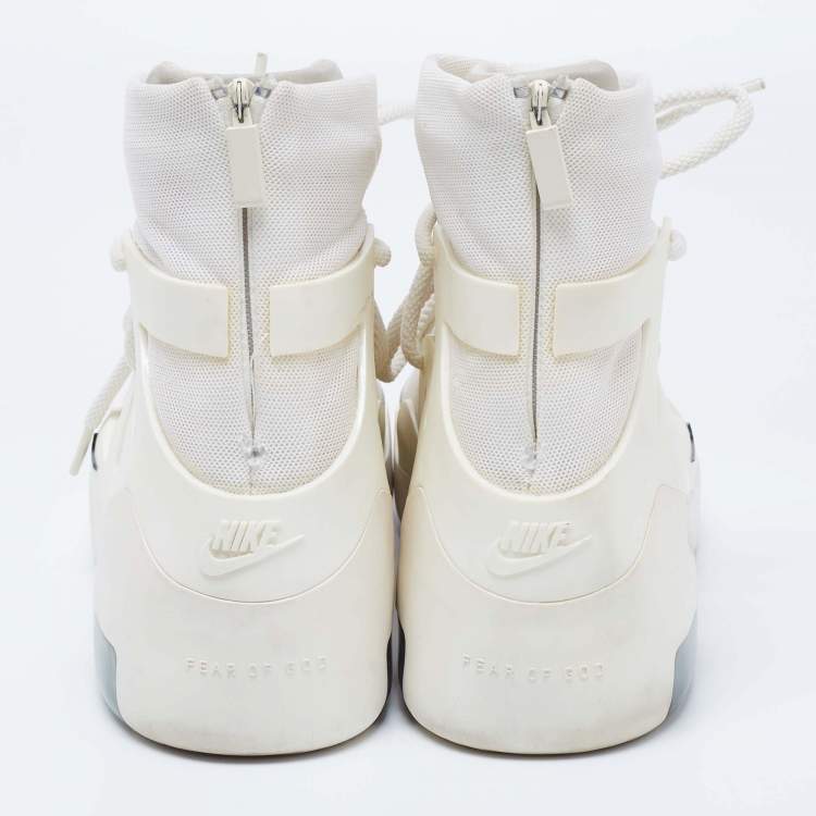 Pre Owned Nike Air X Fear Of God White/Grey Leather And Mesh Basketball High Top Sneakers Size 41