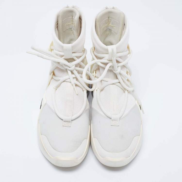 Pre Owned Nike Air X Fear Of God White/Grey Leather And Mesh Basketball High Top Sneakers Size 41